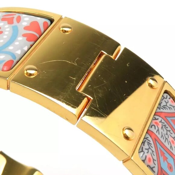 Auth HERMES Charniere Bangle Bracelet Gold/Blue/Pink Metal/Enamel - e59946g - Picture 8 of 12